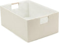 Foldable Fabric Storage Basket for Shelves, Linen Decorative Storage Bin with Wooden Handles, Small Organizer Cube for Closet, Rectangle Canvas Box for Organizing, Decor, 15x10.6x6 Inches (Beige)