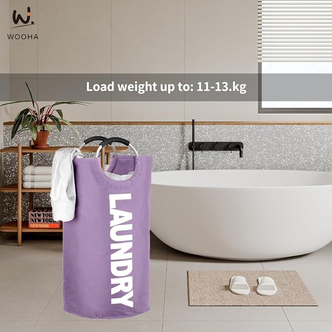 WOOHA Laundry Basket, Laundry Hamper,Collapsible Folding Clothes Hamper, Waterproof Easy Carry with Foam Protected Aluminum Handles,laundry bag,95L,Purple