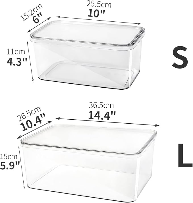 Sgoostood Clear Storage Bins With Lids,5 Packs Food Storage Organizer,Cabinet Storage Basket for Clothing, Towels, Cosmetics, Kitchen Storage Containers,Transparent Pantry Containers (3L+2S)