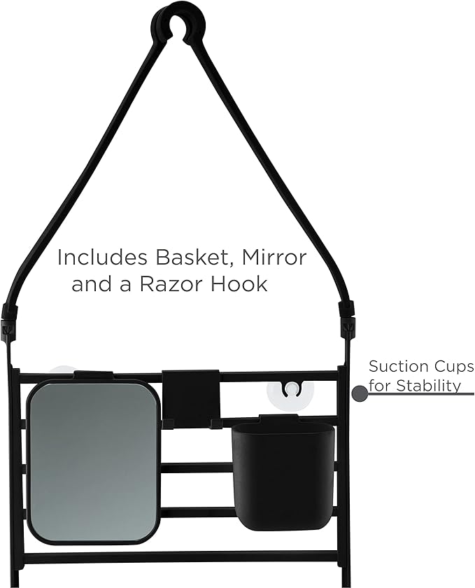 Bath Bliss Deluxe Flex Adjustable Shower Caddy | 2 Hanging Options | Customizable Accessories | Bathroom Storage | Matte Black