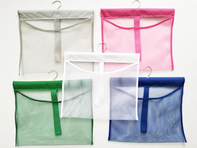 ALYER Hanging Mesh Shower Pockets for 34oz/1000ml Shampoo and Conditioner,Colorful Bath Toy organizer,Hanging Tandem Type Closet Accessories Storage Bag,Gray