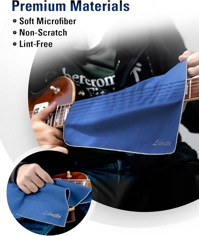 Libretto Microfiber Polish Cloth, 3 Useful Sizes in 1 Pack, Violin and Cello Cleaning & Polishing Products, Blue, Lint-Free, Super Soft, Gift, for Piano, Guitar, Ukulele, Trumpet, Saxophone, Laptop