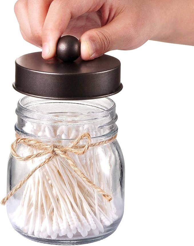 Amolliar Mason Jar Bathroom Accessories Set (4 Pcs) - Lotion Soap Dispenser & 2 Cotton Swab Holder & Toothbrush Holder-Rustic Farmhouse Decor, Countertop Vanity Organize, Bathroom Home Decor (Bronze)