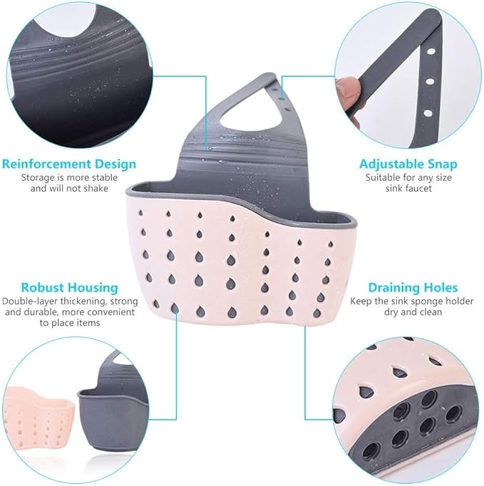 2Pcs Sink Sponge Holder,Adjustable Silicone Sling Sponge Caddy with Drain Holes,for Kitchen/Bathroom Comes with 1Pcs Sponge Eraser