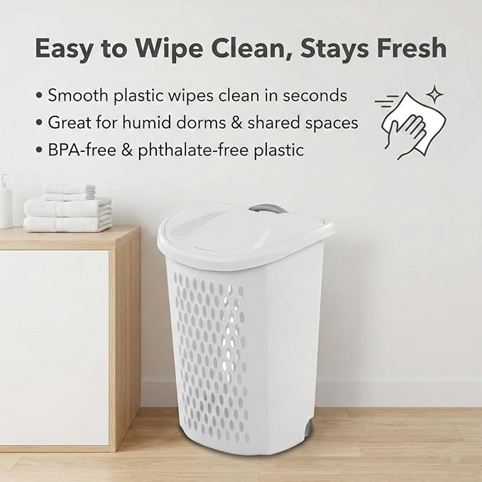 Wheeled Plastic Laundry Hamper,135 L Sized Plastic Laundry Basket Large Rolling Laundry Hamper with Lid Pull Handle & Side Grips Ventilated Clothes Basket for Home, Dorm, or Apartment