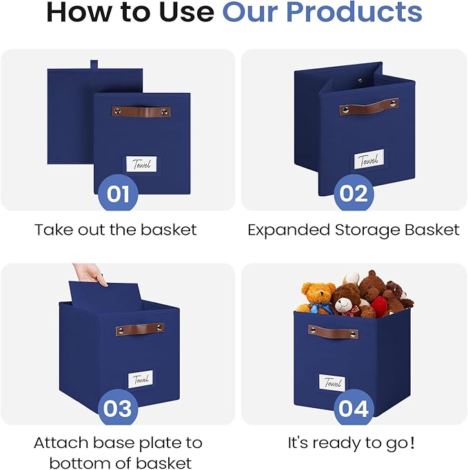 6-Pack Storage Cubes with Handles & Label Holders Basket, Closet Cube Home Organizer Bins(Blue, 10.5*10.5*11 inch)