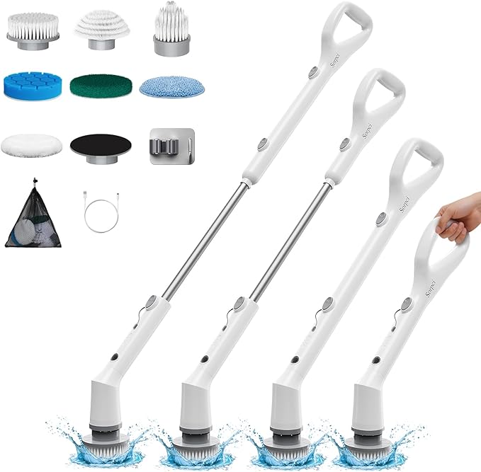 Sorpci Electric Spin Scrubber, 2025 New Cordless Cleaning Brush, Shower Cleaning Brush with 7 Replaceable Brush Heads, Power Scrubber 3 Adjustable Speeds, Detachable Long Handle & IPX7 Waterproof