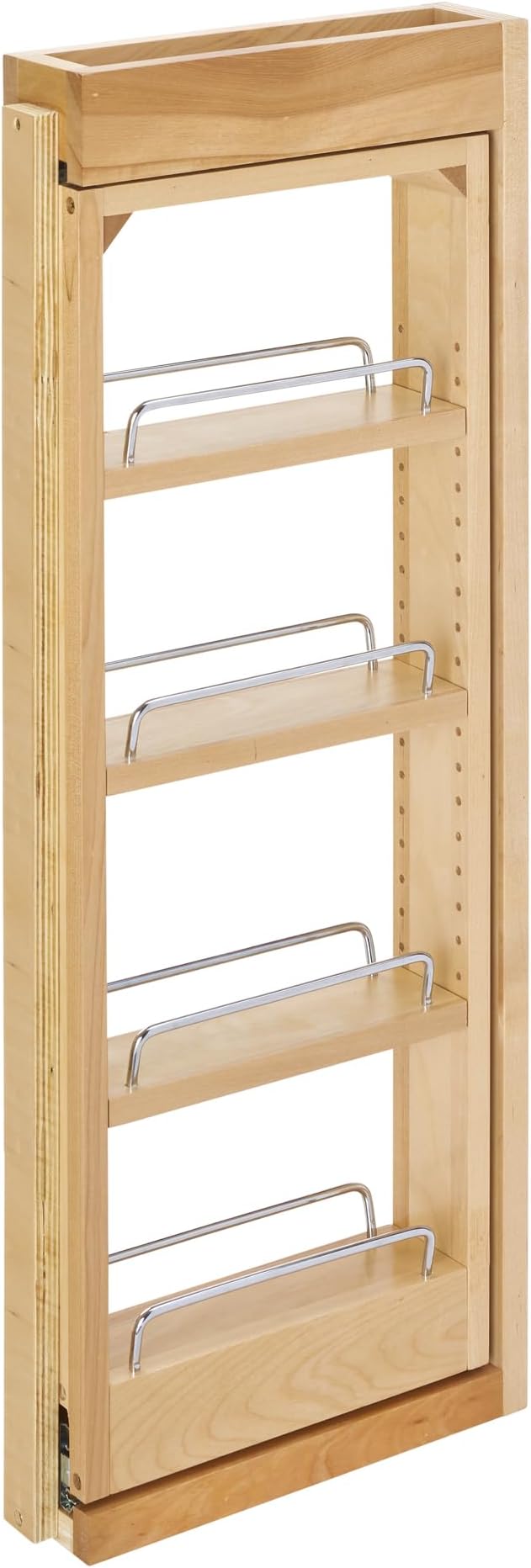 Rev-A-Shelf 3"W x 30"H Pullout Shelf Organizer for Between Wall Kitchen Cabinets, Filler Spice Rack & Seasoning Storage Holder, Maple Wood, 432-WF-3C