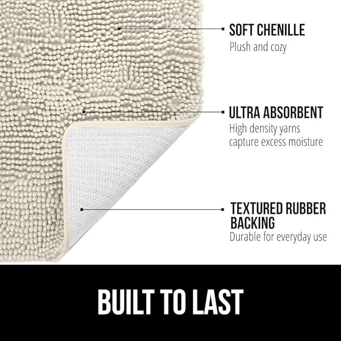 GORILLA GRIP Bath Rug Mat 60x24, Thick Absorbent Chenille, Quick Dry Microfiber Mats, Rubber Backing Washable Shower Floor Rugs, Bathmat Runner, US Designed Bathroom Home Decor Accessories Dusty Cloud