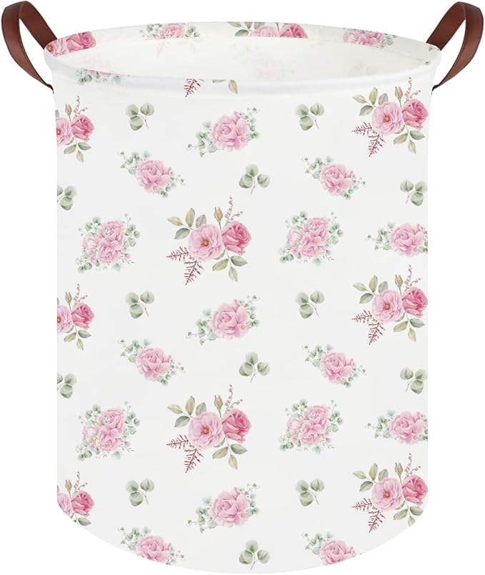 Pink Flower Laundry Basket,Nursery Baskets Girl Baby Storage Bins,Baby Girls Nursery Hamper,Waterproof foldable laundry basket,Gift Baskets,Pink Rose room Decor(Pink Rose)