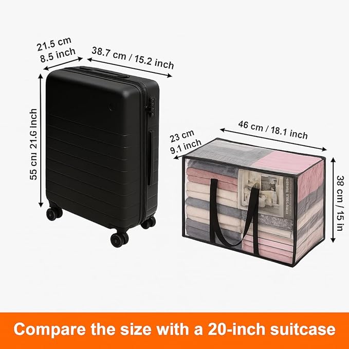 Vieshful 5 Pack Clear Comforter Storage Bag, 40L Clothes Storage Bag with Zipper Closet Organizer, Plastic Storage Containers Moving bags for Comforter, Blanket, Bedding, Duvet, Toys