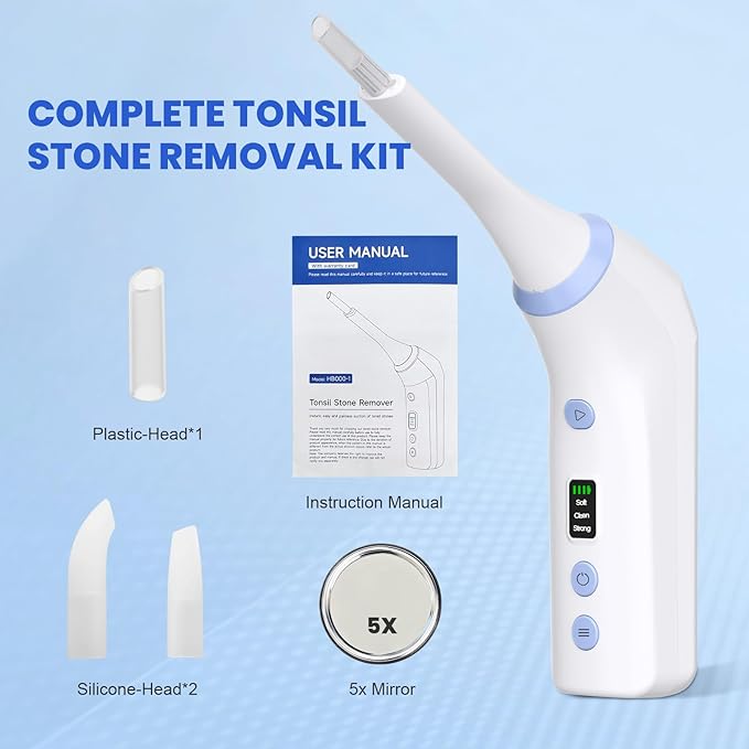 Tonsil Stone Remover Tool, Electric Tonsil Stone Removal Kit with LED Light & 3 Suction Levels | Best Tonsil Stone Remover Vacuum, Tonsil Stone Cleaning Device