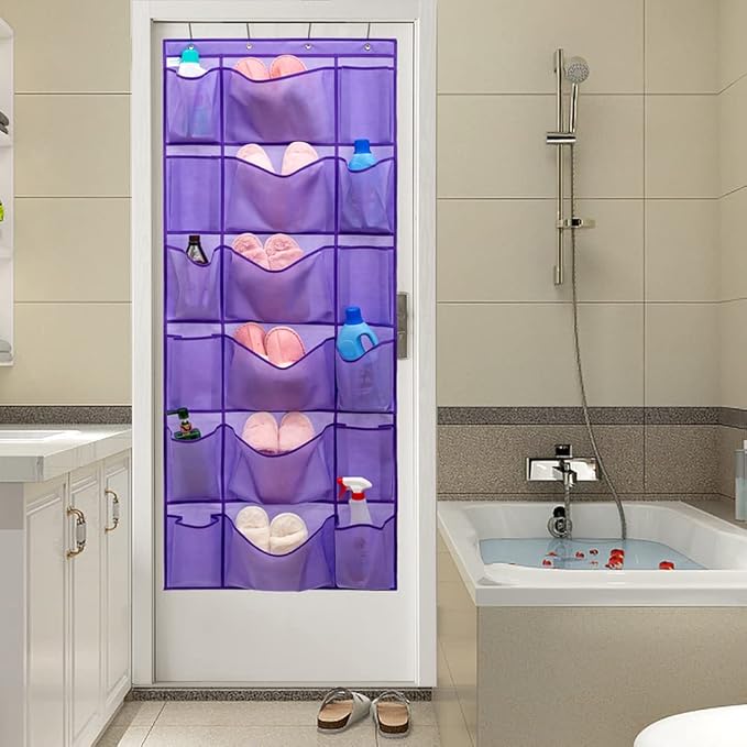 ANIZER Over The Door Hanging Shoe Rack Organizer with 6 Extra Large and 12 Large Fabric Pockets Shoe Holder for Home Storage (PURPLE)