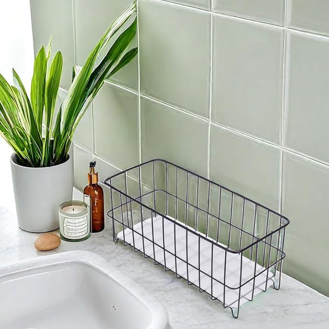TIEYIPIN Farmhouse Decor Small Metal Wire Storage Organizer Basket Bins, Stainless Steel Organizing Basket Caddy Bin for Kitchen Cabinets, Bathroom, Pantry, Garage - Black (Set of 3)