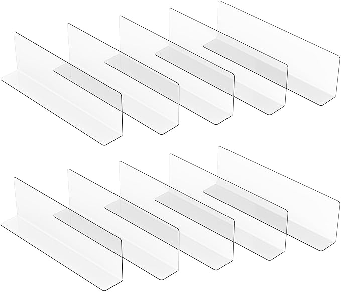 DOITOOL 10pcs Short Shelf Dividers Plastic Closet Shelf Divider Clear L Shape Shelves for Refrigerator Kitchen Office Supermarket Organization, 7.87x2.36x1.18 inch