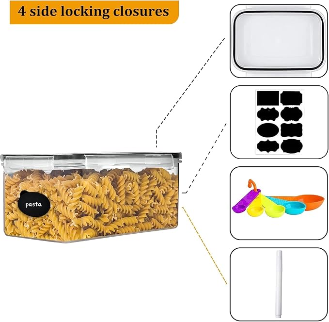 stusgo Airtight Food Storage Containers with Lids, BPA-Free Plastic Canisters for Pasta, Spaghetti & Kitchen Pantry Organization 4pcs (3.2L)