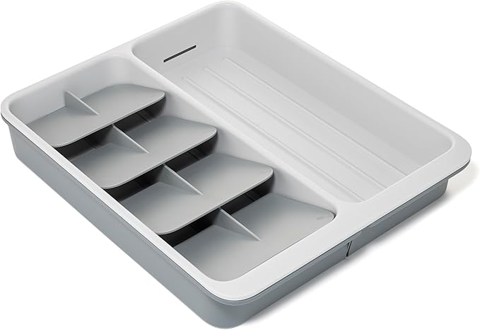 Joseph Joseph DrawerStore Expanding Tiered Flatware Cutlery, Utensil, and Gadget Tray, Expandable In-Drawer Kitchen Space-Saving Organizer, Recycled Plastic