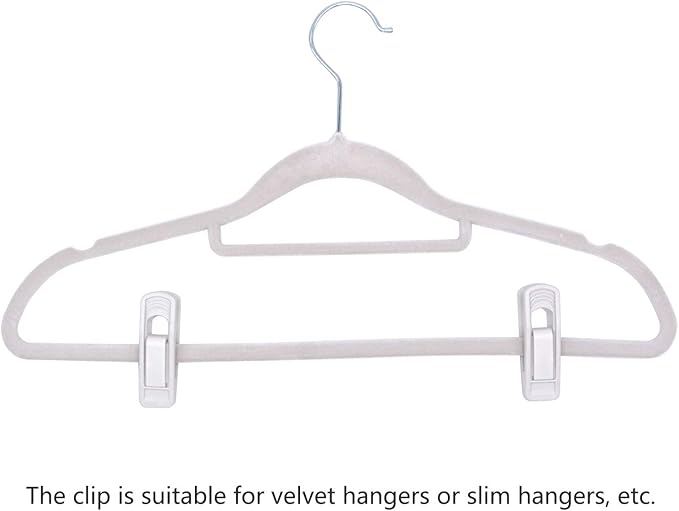 Tinfol 40pc Plastic Hanger Clips - Strong Pinch Grip Clips, White Pant Skirt Clip, Multi-Purpose Finger Clip for Slim-line Clothes Hangers
