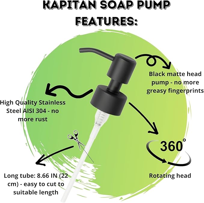Kapitan Soap Dispenser Pump Replacement Head Black Spare Stainless Steel 28Mm Brushed Finish