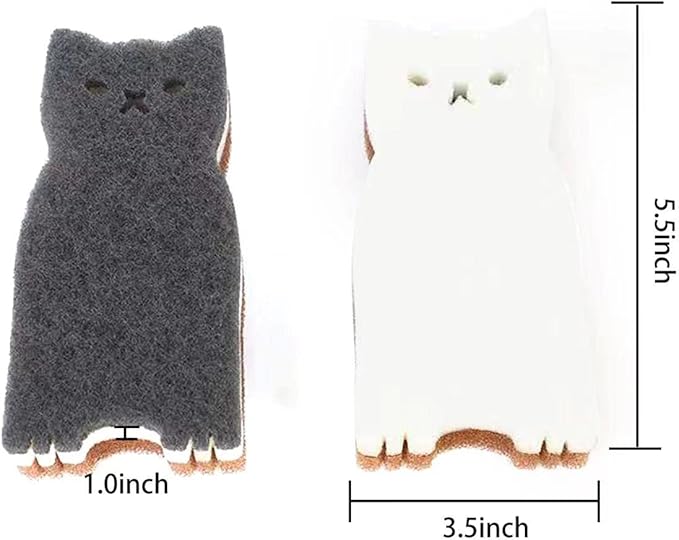 Kitchen Sponges Reusable, Cat Shape Dish Sponge for Washing Dishes, Non Scratch Sponges for Cleaning Dishwashing, Household Scrub Sponge Heavy Duty,4pack