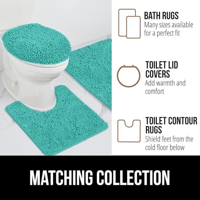 GORILLA GRIP Bath Rug Mat, Thick Soft Absorbent Chenille, Quick Dry Microfiber Mats, Rubber Backing Washable Shower Floor Rugs, US Designed Bathroom Bathmat Home Decor Accessories, 24x17, Turquoise