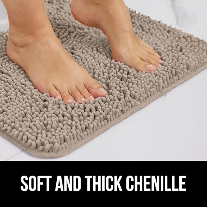 GORILLA GRIP Bath Rug Mat 48x17, Thick Absorbent Chenille, Quick Dry Microfiber Mats, Rubber Backing Washable Shower Floor Rugs, Bathmat Runner, US Designed Bathroom Home Decor Accessories Gray Beige