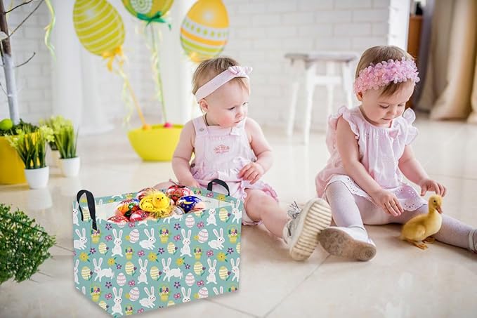 Sanjiaofeng Rectangular Easter Basket Eggs Storage Bins,Cute Storage Basket with Handles.Clothers,Books,Kid's Gifts Bins. (Bule eggs)