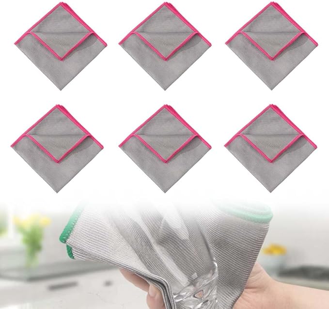 6 Pack Glass Cleaning Cloth Microfiber Cleaning Cloth, Streak Free Cleaning Dish Rags for Washing, Lint Free Microfiber Glass Polishing Cloth Towels, for House Glasses Window Stainless Steel (Pink)
