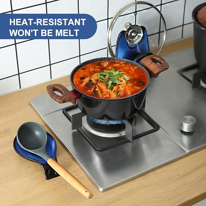 Nihow Pot Lid Holder and Spoon Rest for Kitchen Counter/Stove Top While Cooking - Heat Resistant & Dishwasher Safe - Elegant Black & Blue Sets