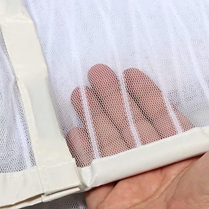 Magnetic Screen Door Fit Door Size 65×96 inch, Screen Itself Size:67"x97", Hands Free Self Sealing, Full Frame Magic Tape Mesh Screen Door with Magnets Heavy-Duty Mesh Curtain for Entry Door-White