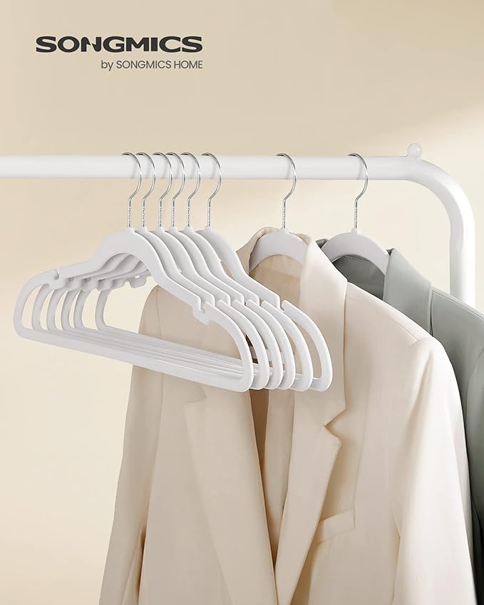 SONGMICS Velvet Hangers 60 Pack, Non-Slip Clothes Hangers with Shoulder Notches, Pants Bar, 360° Swivel Hook, Space-Saving, for Closet, Cloud White UCRF030W01