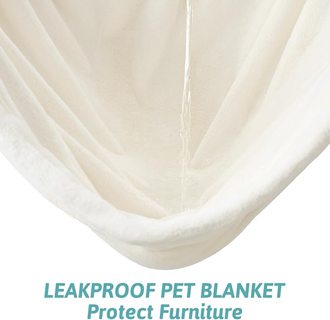 Luxury Faux Fur Throw Blanket Twin, Ultra Soft Waterproof Pet Blanket, Cozy Warm Plush Blanket for Bed Sofa Bedroom Living Room, Liquid Pee Proof for Large Dog or Cat, 60x80 inch, Cream