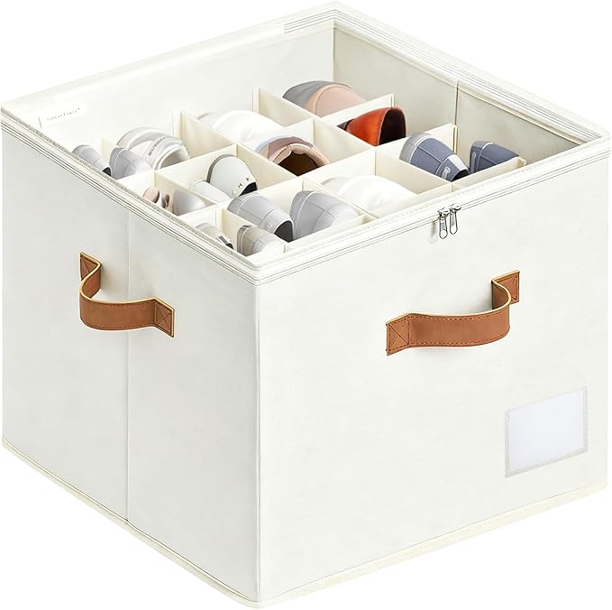 Shoe Organzier for Cloest - Fits up to 16 Pairs Shoe Storage Box,Adjustable shoe Bin with Pop-Up dividers, Space Saver shoes Box organizer with Clear Dust Cover,Foldable shoe Cubby Storage Containers