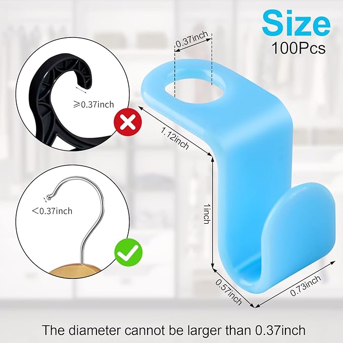 100 PCS Hanger Connector Hooks, Hangers Space Saving, Hanger Clips for Plastic Hangers(5 Color)