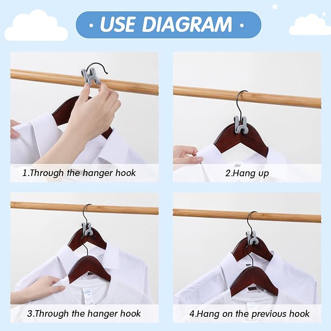 Unittype 100 Pcs Space Saving Hanger Hooks, Clothes Hanger Connector Hooks, Heavy Duty Space Saver Extender Clips for Closet Organizers (Gray)
