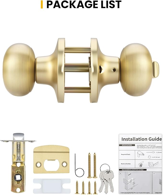 Goldenwarm Keyed-Alike Gold Exterior Door Knob with Lock and Key, Front Door Knob, Brushed Gold Door Knobs Exterior Entry 1 Pack