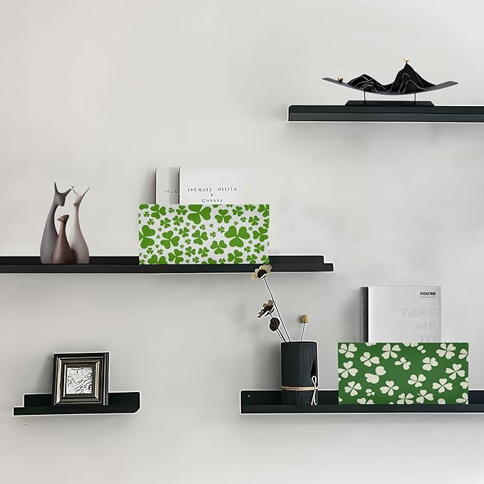 Green Saint Patrick Clover Leaves Closet Storage Bins 2 Pcs Felt Open Home Storage Containers Organizer with Handles Collapsible Shelf Basket for Home Office Craft Room Classroom Fabric