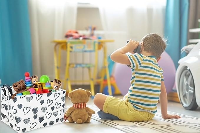 Rectangular Kids Baskets,Heart Storage Bins Organizer.Cute Storage Bin with Handles. Kids Basket,Girls Room Decor,Books Basket, Gifts Bins Empty.(Black Heart)