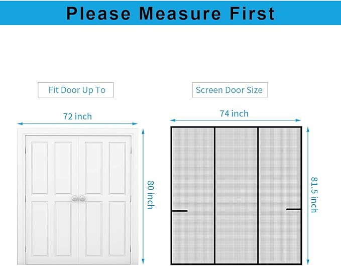 Magnetic Door Screen, SANJIANKER Durable Fiberglass Mesh Curtain Heavy Duty Screen Door for Sliding Doors, Patio, Pet and Kid Friendly, Fits Doors up to 72" x 80"