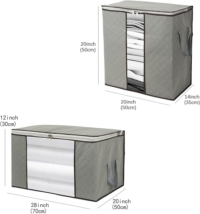Szxc 2 Pack Foldable Large Storage Bags - Horizontal + Erect for Comforter Blanket Quilt Clothes Pillow, Clear Window & Handles, Closet Under Bed Organizer