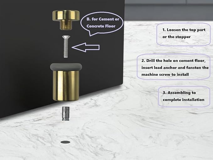 QCAA Cylindrical Floor Mount Door Stop, Height, 2", Solid Brass, Polished Brass Lacquered, 1 Pack, Made in Taiwan