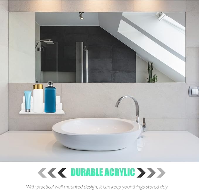 Shower Caddy Adhesive Shower Organizer: 2 Pcs Shower Shelf Wall Mounted, Bathroom Floating Shelf Clear Acrylic Shower Organizer No Drilling Shower Racks for Shampoo, Body Wash, Soap