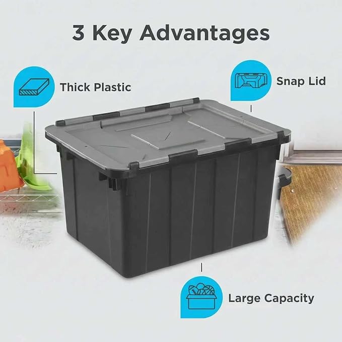 （2-Pack） 48QT Plastic Storage Box with Lid, Large Capacity Lidded, Heavy Duty Container for Home, Office, Warehouse & Business。