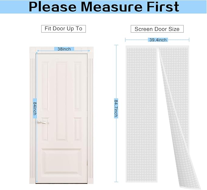 Insulated Curtain, Thermal Magnetic Self-Sealing EVA Screen Keep Cold Out, Auto Closer for Kitchen, Patio, Air Conditioner Room, Hands Free, Fits Doors up to 38" x 84", White