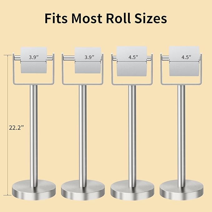 YUMORE Toilet Paper Holder Free Standing, Stainless Steel Toilet Paper Stand, Weighted Base Floor Tissue Roll Holder for Bathroom, Brushed Nickel 200UP