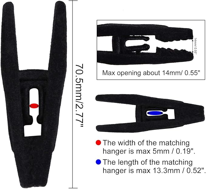 Hanger Clips for Velvet Hangers, 20 Pack Velvet Hanger Clips, Strong Hanger Clips Perfect for Skirt Pants Hangers (Black)