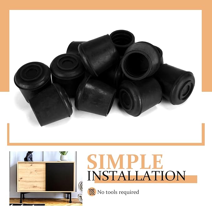 7/8" Round Rubber Chair Leg Tips Caps, Chair Leg Floor Protectors, Non-Slip Chairs Legs Caps, Stool Feet Protectors Cap, Folding Metal Chairs Legs Tip Replacement (Black, 24 Pack)