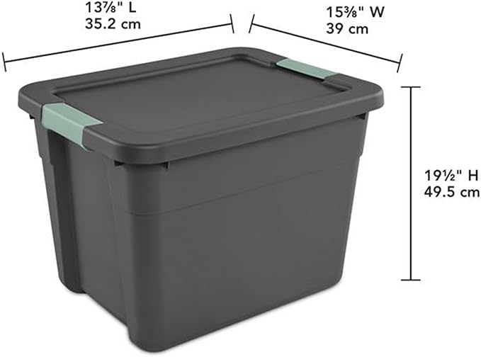 Sterilite 18 Pack Latch Tote, Stackable Plastic Storage Container, 12 Gallon, Gray/Green