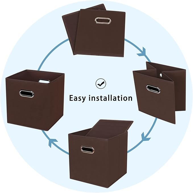 Black Fabric Cubby Storage Bins,13x13x13 Inches ,Cube Organizer Bin Foldable Storage Boxes with Dual Handles Fabric Organizer Box and collapsible Storage basket,Set of 3,Coffee