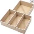 Drawer Organizer Set of 4 Khaki - Fabric Storage Bins for Clothes, Underwear, Socks & Bras - 11" Dresser Dividers for Bedroom Closet